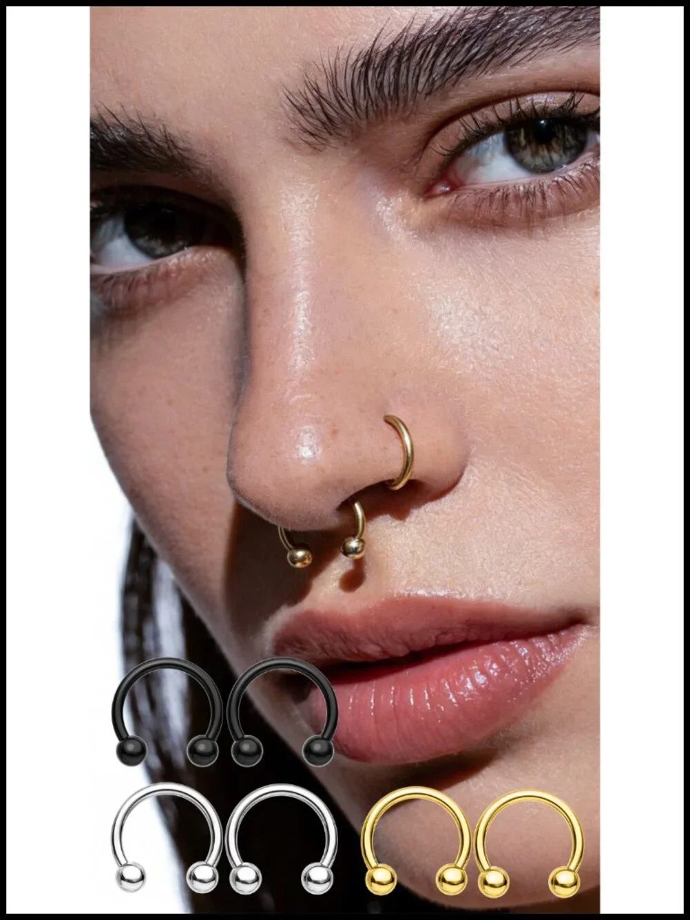 OUFER Horseshoe Nose Rings 16G/18G Surgical Steel Septum Piercing Jewelry 2PCS